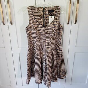 Cue Dress Womens 10 Metallic Sleeveless V-Neck Fit Flare A-Line Cocktail Mini NW